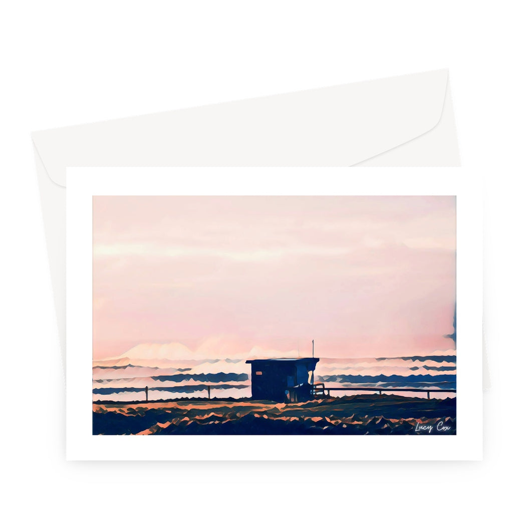 Lifeguard Hut Sunset - Crooklets Greeting Card